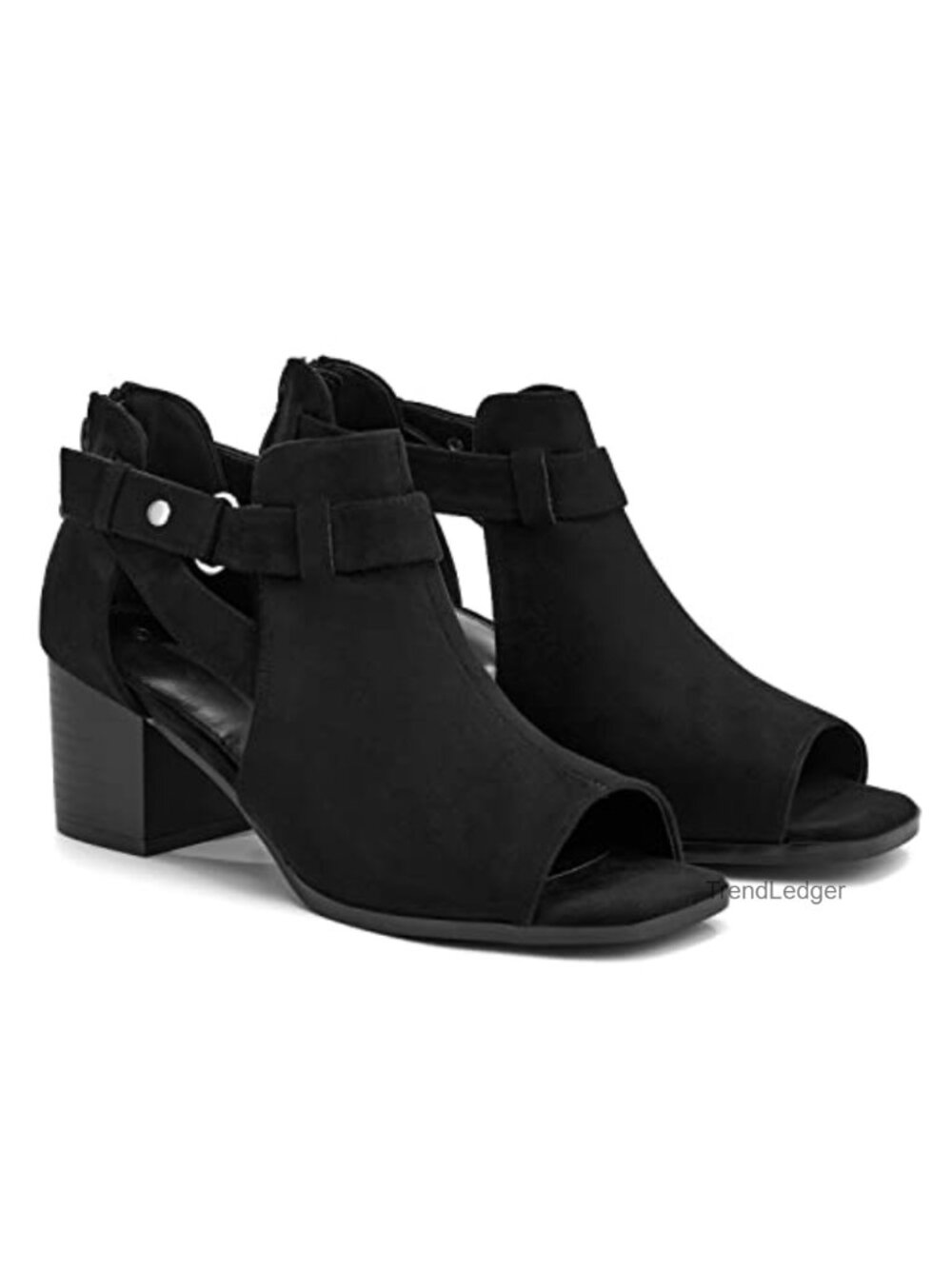 Faux Suede Peep Toe Chunky Heel Booties with Back Zipper